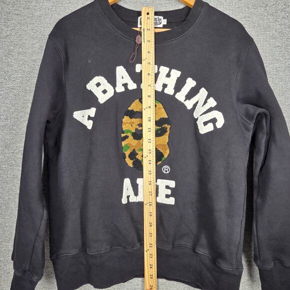 A BATHING APE (BAPE) BLACK COLLEGE CREWNECK 1ST CAMO APE HEAD LOGO – SIZE LARGE - Picture 10 of 10